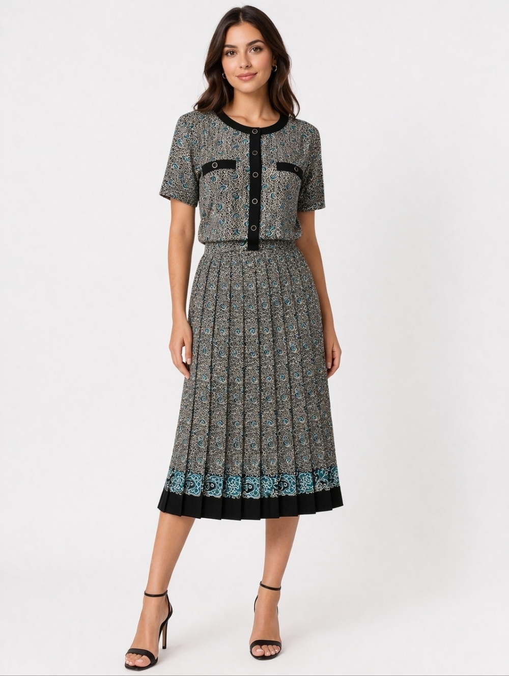 BRELI ORIGINALS 1980s Paisley Pleated Accordian Shirt Dress